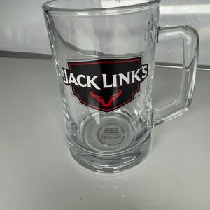 Jack Links‎ Beer Mug Glass Large Handle Clear Collectible Drinkware